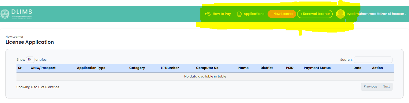 DLIMS PUNJA ONLINE LEARNER LICENSE DASHBOARD 1 DLIMS PUNJA ONLINE LEARNER LICENSE DASHBOARD 1
